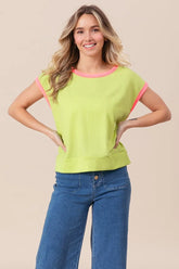 BiBi Cord Rib Knit Contrast Banded Top OutfitFlow